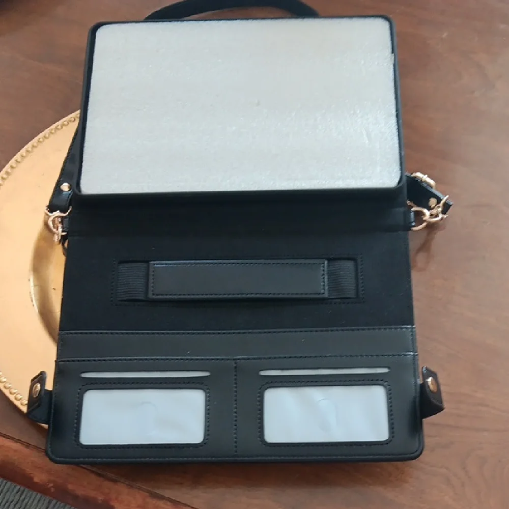 NWOT Black Crossbody Folio Case Over-Shoulder Strap Snaps Pencil Holder 9-10